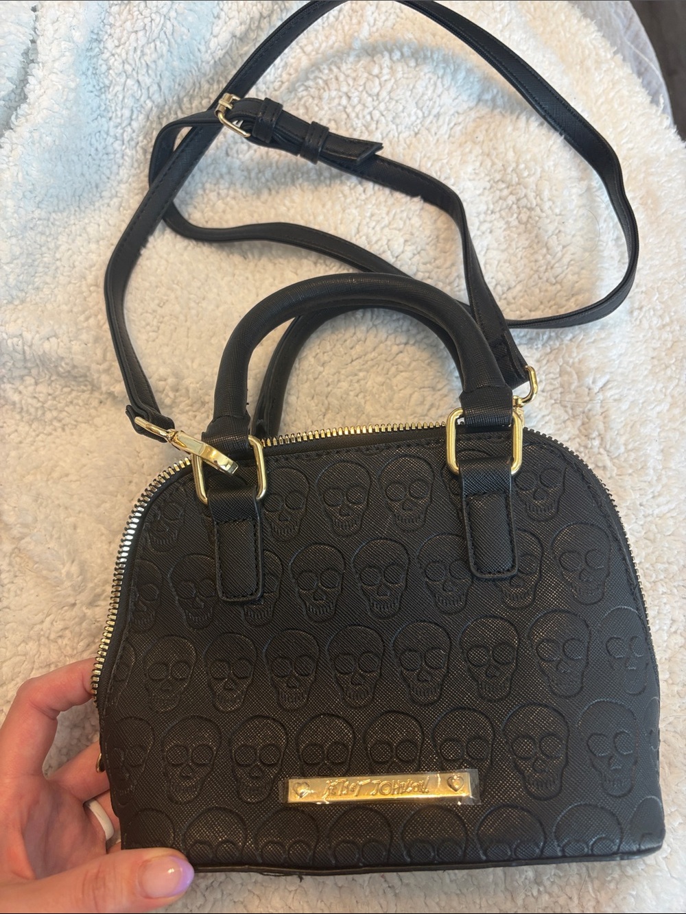 Betsey Johnson Black Embossed Skull Mini Satchel